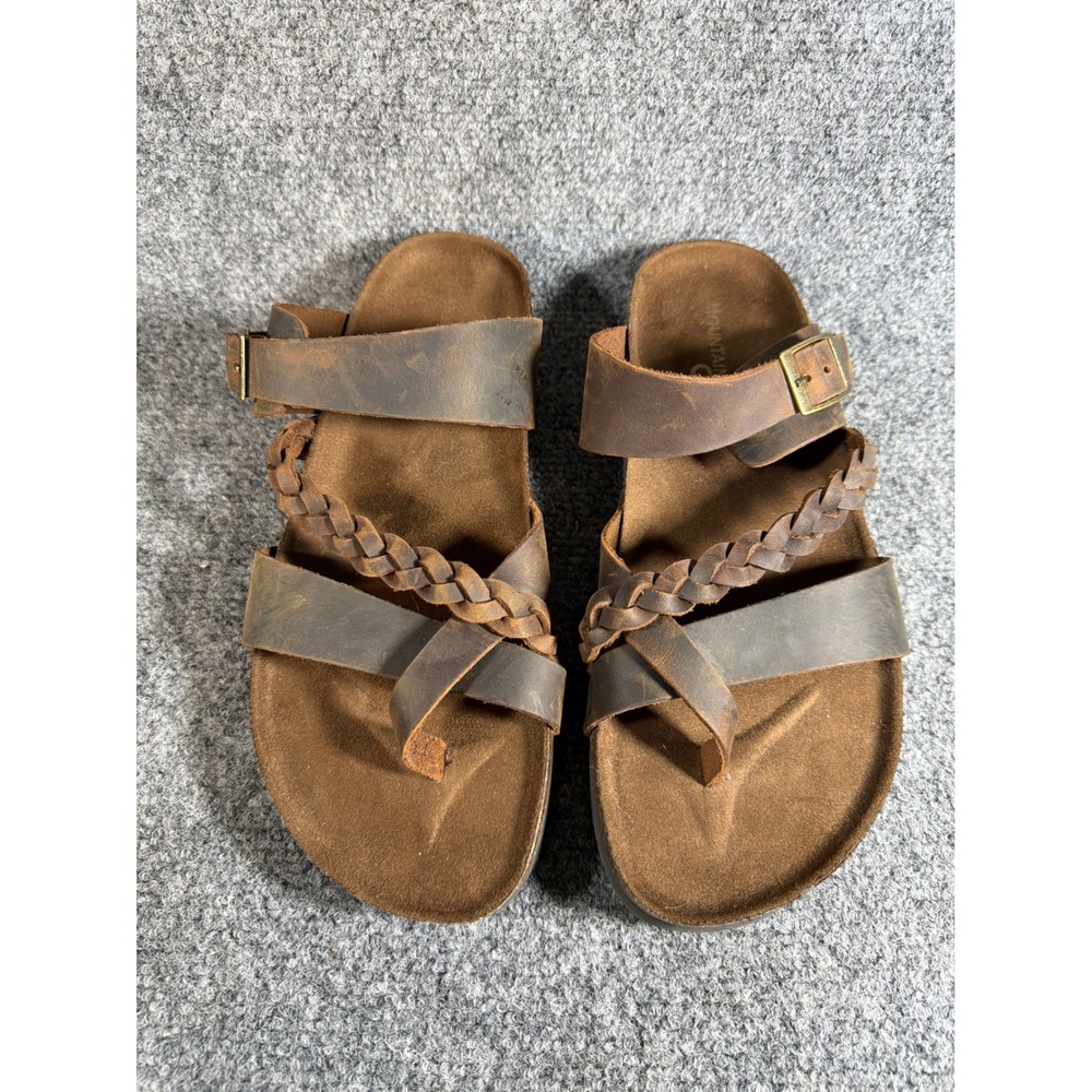 Mountain Sole Womens Brown Leather Braided Thong Sandals Size 8 MS32516